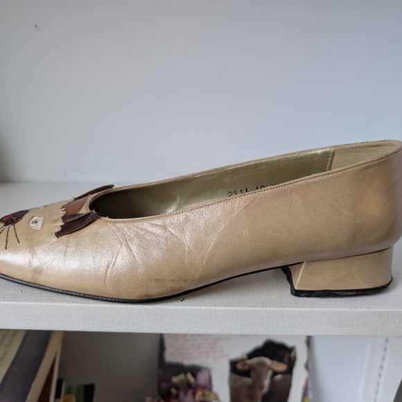 Vintage 80s Women's Cat Face Shoes Margaret Jerrold Patten Leather Flats Size 10 - Picture 4 of 14